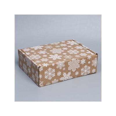 Коробка новогодняя складная «Снежинки», бурый, 27×21×9 см, Новый год