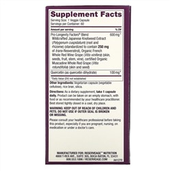 ReserveAge Nutrition, ресвератрол, 250 мг, 60 растительных капсул