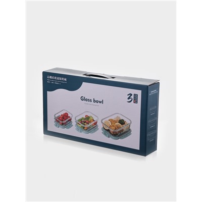 Набор контейнеров, 3 шт.: 410/690/1040 мл, стекло, прозрачный, синяя крышка