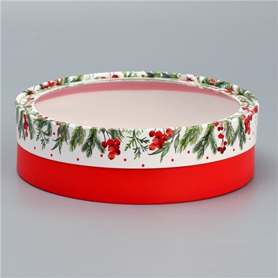 Коробка для макарун тубус с окном «Новогодняя ботаника», 20×20×5 см