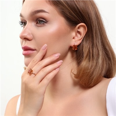 Комплект ювелирная бижутерия коллекция  "Дубай" серьги и кольцо 18 р, покрытие: позолота, вставка: фианиты, цвет: бежевый, арт.215.448-18