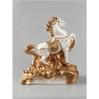 УЦЕНКА Фигура "Конь огненный" 40,5х36х15 см, белый с золотом