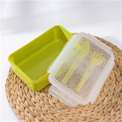 Контейнер пищевой со столовыми приборами «Take&Go», 1.1 л, 20.3×13.2×7 см, цвет зеленый