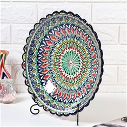 Ляган узбекский Риштанская керамика «Цветы», для плова, 32 см, рифлёный, глубокий, разноцветный