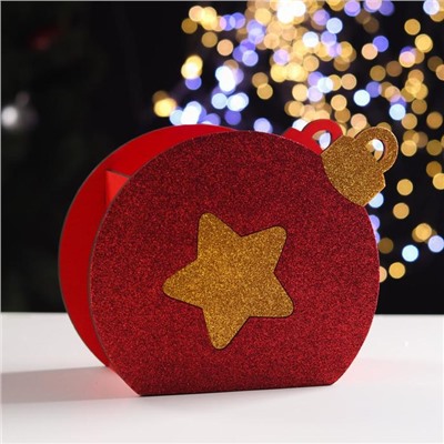 Ящик подарочный деревянный блестящий «Шар», упаковка, звезда, красный, 18.8×9.8×15.5 см