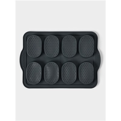 Форма для выпечки с перфорацией «Булочки», силикон, 34.5×23×2.5 см, 8 ячеек (9.5×6.3×2.4 см), чёрная