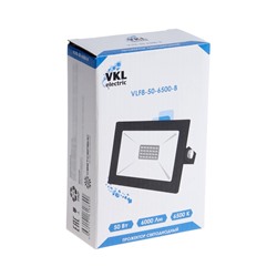 Прожектор светодиодный VKL Electric, 50 Вт, 6000 лм, 6500К, IP65, 220 В чёрный, свечение холодное белое