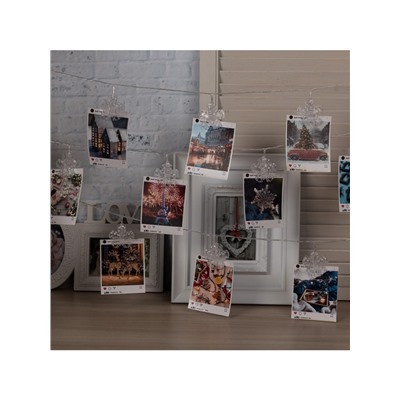 Гирлянда «Нить» 4.5 м с насадками «Прищепки-снежинки», IP20, прозрачная нить, 20 LED, свечение синее, 220 В