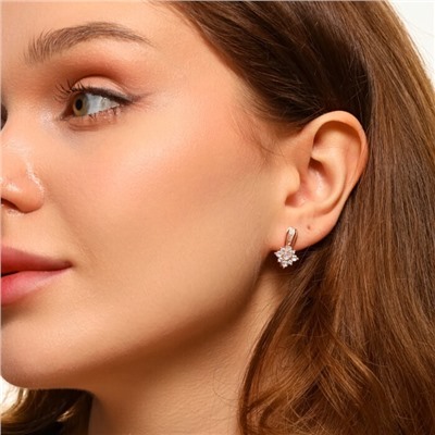 Серьги цветы ювелирная бижутерия коллекция "Дубай", покрытие позолота, вставка: фианиты, цвет: прозрачный, арт.213.563