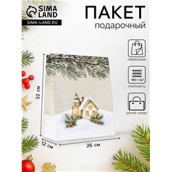 Пакет подарочный новогодний ламинированный, «Новогодний домик», 26×12×32 см