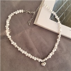 Чокер шпинель с подвеской сердце, цвет: белый перламутровый и серебристый, арт.001.732