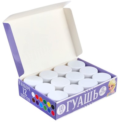 Гуашь 12 цветов по 10 мл, «Холодное сердце»