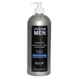 Ollin Шампунь для волос и тела мужской освежающий / Premier For Men, 1000 мл 10808