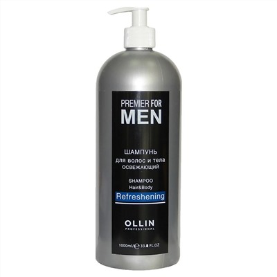 Ollin Шампунь для волос и тела мужской освежающий / Premier For Men, 1000 мл 10808