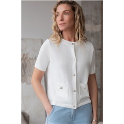 Кардиган c коротким рукавом вязаный из хлопка с акрилом VILATTE, 1229065