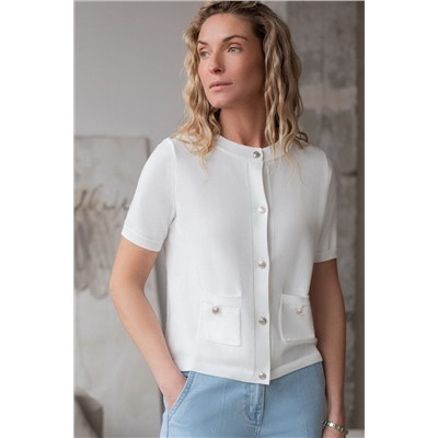 Кардиган c коротким рукавом вязаный из хлопка с акрилом VILATTE, 1229065