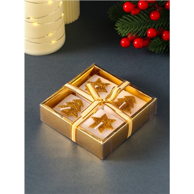 Набор свечей «Марки. Золотые ёлочки и звёзды», 4 шт., 10.5×10.5×3 см