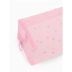 Косметичка женская HEARTS, с рисунком, сетка, на молнии, розовая