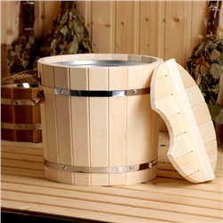 Запарник - ведро для бани и сауны, 12 л, липа, оцинкованная вставка, с крышкой, «Добропаровъ»