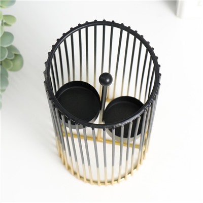 Металлический подсвечник на 2 свечи «Круглая клетка», золотисто-чёрный, 9.5×9.5×20 см