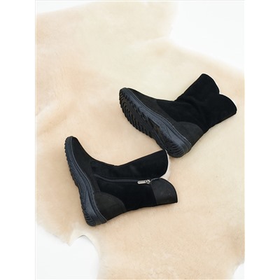 Полусапоги женские чёрные крейзи с замком на литой подошве