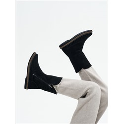 Полусапоги женские чёрные замшевые с замком на войлочной подошве