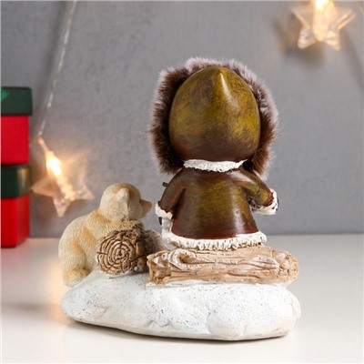 Фигурка светящаяся «Малыш и белый медвежонок - посиделки у костра», 12.5×8×13.5 см