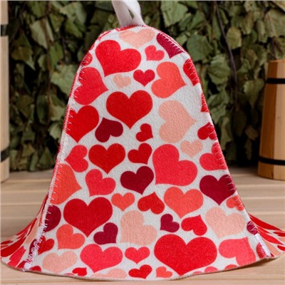 Шапка для бани и сауны «Сердечки», шерсть, полиэфир, «Добропаровъ»