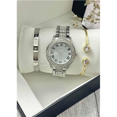 Подарочный набор для женщин часы, 2 браслета + коробка #22853318