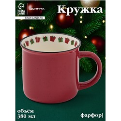 Кружка Доляна «Новогоднее настроение», 380 мл, фарфор, красная