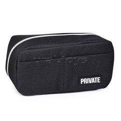 Пенал "Private" 21x10x7 см, прямоугольный для 80 предметов, плотный износостойкий полиэстер с водоотталкивающей пропиткой, на молнии, 3 внутренних отделения с перегородками, 2 внешних кармана открытого типа, с каучуковой аппликацией, черный