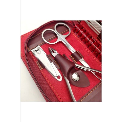 Mertz Маникюрный набор 6038, 8 предметов, лаковая кожа, красный KRISTALLER, 1110280