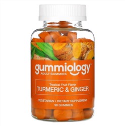 Gummiology, жевательные таблетки с куркумой и имбирем, для взрослых, вкус тропических фруктов, 90 вегетарианских жевательных таблеток