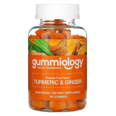 Gummiology, жевательные таблетки с куркумой и имбирем, для взрослых, вкус тропических фруктов, 90 вегетарианских жевательных таблеток