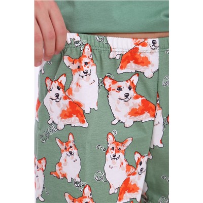 Пижама с шортами арт. ПД-023-062 Корги на зеленом НАТАЛИ, 1063614