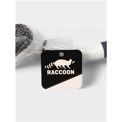 Щётка для мытья посуды с металлической губкой Raccoon Breeze, удобная ручка, 30×6 см
