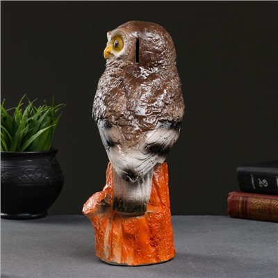 Копилка для денег «Сова на пне», коричневая, фарфор, 11×13×27.5 см