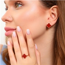 Комплект ювелирная бижутерия коллекция  "Дубай" в форме клевера серьги и кольцо 20 р, покрытие: позолота, цвет: бордовый, Уценка,  арт. 08.3326 (314.557-20)