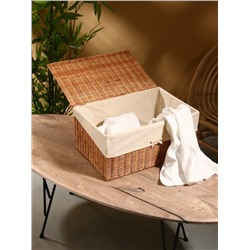 Корзинка прямоугольная с крышкой и тканевым подкладом, 44×30×20 см, ротанг