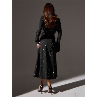 Платье с завязками на талии миди женское MINAKU Flower, размер 42, чёрное, белое