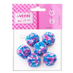 Набор разноцветных помпонов из пряжи для творчества 30 мм, 6 шт, в пластиковом пакете с блистерным подвесом, сиренево-голубые