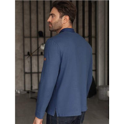 Лонгслив из мягкого фактурного трикотажа с плетеным воротником поло на молнии