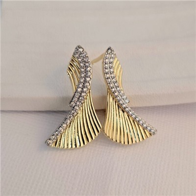 Серьги ювелирная бижутерия Итальянское золото (покрытие желтое 14к), вставка: фианиты, цвет: прозрачный, арт.216.444