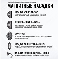 Фен для волос фен 1600 Вт, 4-х скоростной, 5 насадок
