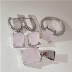 Комплект ювелирной бижутерии коллекция "Дубай" серьги, кулон и кольцо 19 р покрытие посеребрение, вставка: стекло, цвет: розовый матовый, арт.215.596-19
