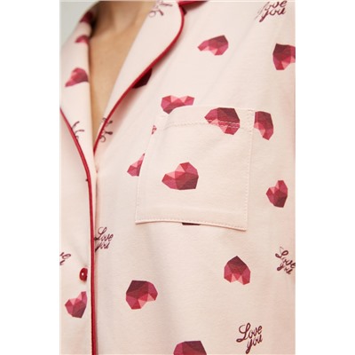 Пижама жакет к/рук, брюки жен Mia Cara SS21WJ327 French Kiss красный/сердечки