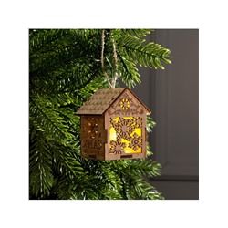 Ёлочная игрушка «Домик со снежинками», 8×6.5×6 см, от батареек, свечение тёплое белое