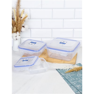 Набор пластиковых контейнеров Люкс квадратный 3 штуки 650/1500/2800 мл / ZP3035A /уп 24/ ДОП СКИДКА НА КОРОБ 3%