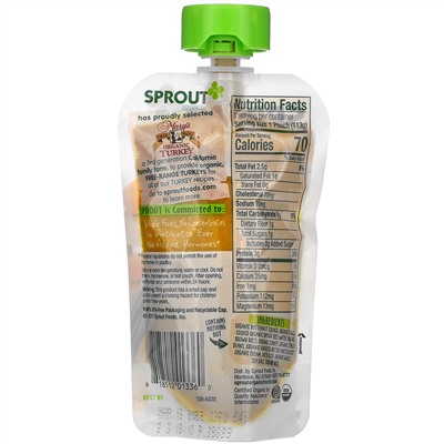 Sprout Organic, Organic Baby Food, 8 Months & Up, Garden Vegetables, Brown Rice with Turkey,  4 oz (113 g)