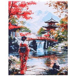 Холст с красками 40x50 по номерам "Девушка в японском саду" в коробке (30цв.)